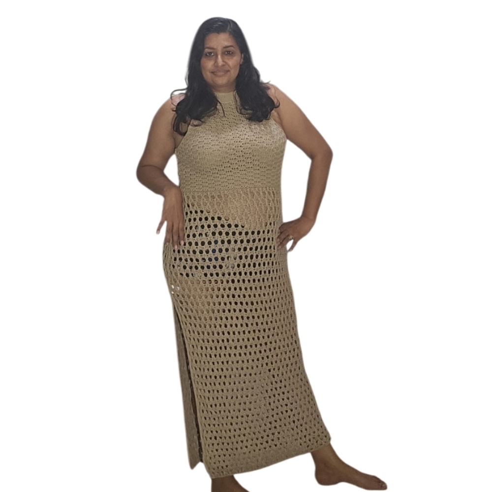 Crochet Cover Up Beach Hollow Out Sleeveless Bikini Swimsuit Side Split Dress - Picture 3 of 16